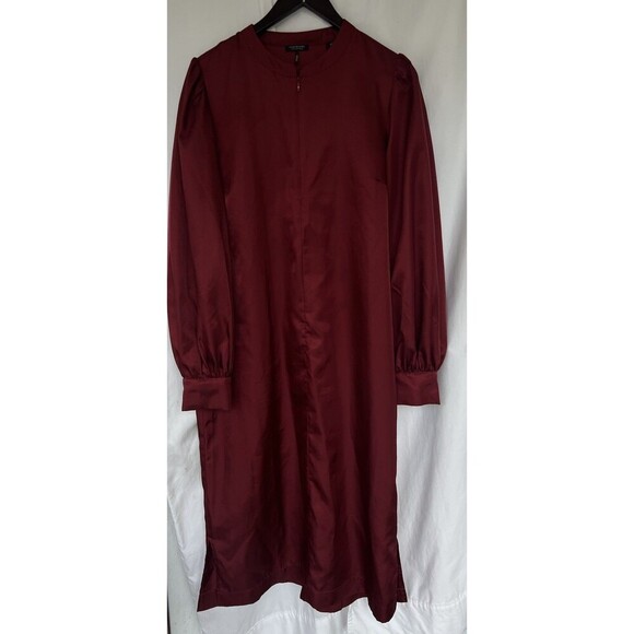 Scotch & Soda Womens Voyage Burgundy Red Satin Dress Midi Puff Sleeves Size XL - Picture 2 of 8